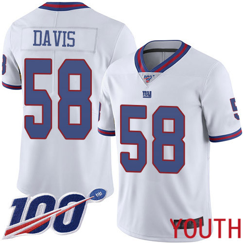 Youth New York Giants #58 Tae Davis Limited White Rush Vapor Untouchable 100th Season Football NFL Jersey->youth nfl jersey->Youth Jersey